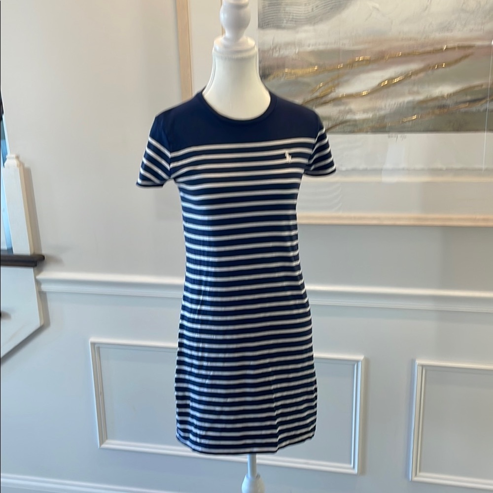 Polo Ralph Lauren Navy White Striped T-Shirt Dress Swim Cover